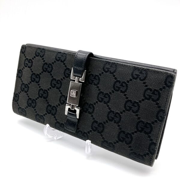 GUCCI グッチ 05479 1502 ジャッキーGGキャンバス×レザー 二つ折り 長財布 ウォレット 小銭入れ ブラック系