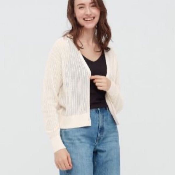 UNIQLO ユニクロ ハイツイストコットンショートカーディガン オフホワイト L
