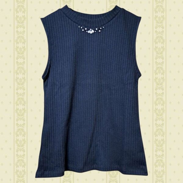 アクシーズファム axes femme パールビジューデザインタンクトップ トップス インナー 黒 ノースリーブ M フェミニン
