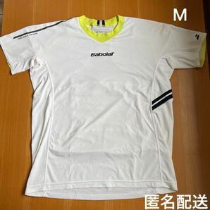 BabolaT バボラ テニスウェア メンズ 紳士 ジュニア ゲームシャツ 半袖Tシャツ 白 ロゴ入り メッシュ 試合用 M