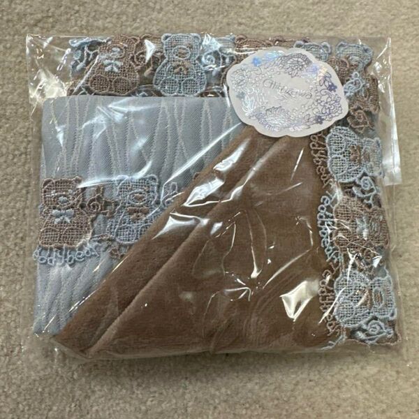 近沢レース限定販売 ハンカチ(茶色)ポケットティッシュケース くま(ブルー)