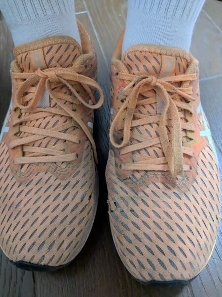 ASICS ランニングシューズ オレンジ ハイパースピード 24.5cm 通学靴 ソックス付き 女子高