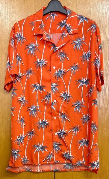 メンズ★アロハシャツ 濃オレンジ系 中古品