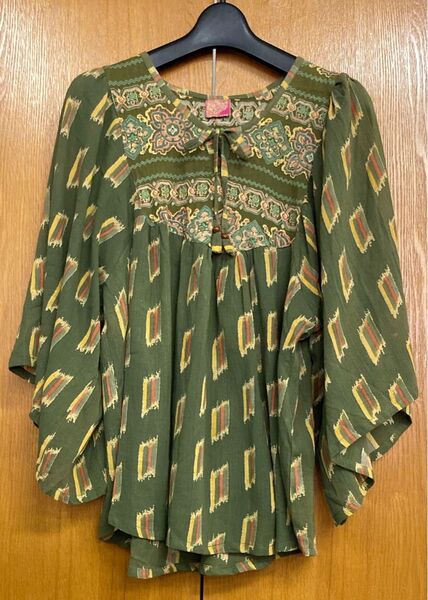 レディース★EKCOTIN★綿ブラウス グリーン系 中古品