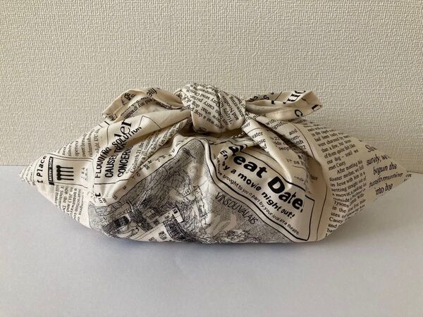 あずま袋(873)英字新聞柄 お弁当袋 内袋 ハンドメイド