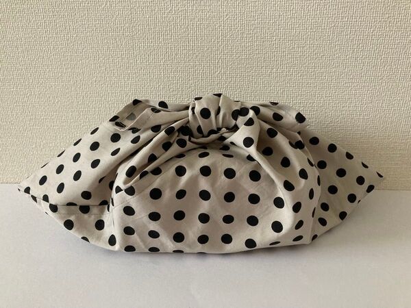 あずま袋(925)黒水玉 ベージュ系地 お弁当袋 内袋 ハンドメイド