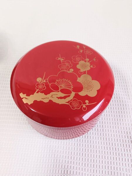 昭和レトロな梅柄 お重 重箱 丸重 菓子入れ 小物入れ