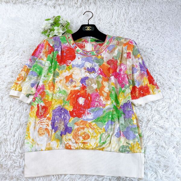 美品 LEONARD カットソー Tシャツ 花柄 コットン 洗える L相当