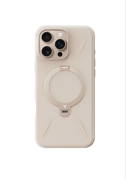 TORRAS iPhone 16 Pro Max 用 ケース カメラコントロール対応 ゼンマイ式スタンド ミルクティー