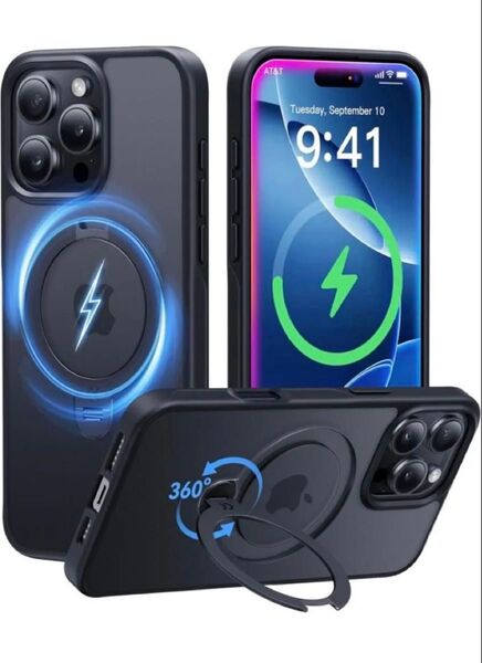 CASEKOO iPhone 16 Pro 用 ケース 米軍MIL規格 耐衝撃 「MagicStand Pro」(ブラック)