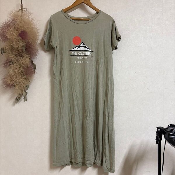 ワンピース 半袖 パジャマ Tシャツワンピース カーキ
