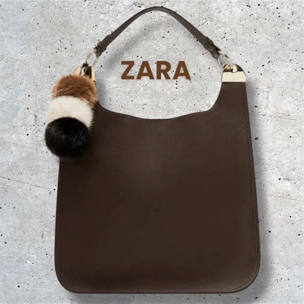 ZARA TRF ザラ 合成皮革 2wayバケットショルダーバッグ ダークブラウン