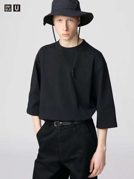 クルーネックtシャツ 7分袖 ブラック S ユニクロu UNIQLOu