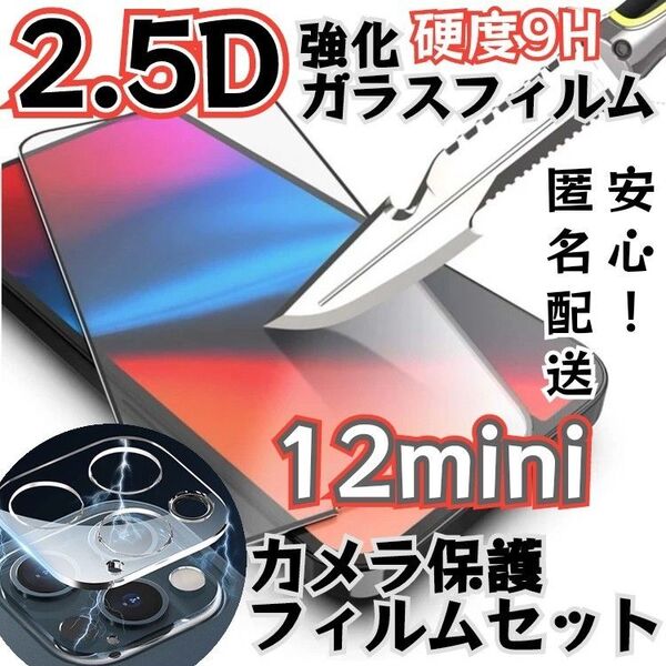 硬度9H12mini2.5D最新版強化ガラスフィルム+カメラ保護