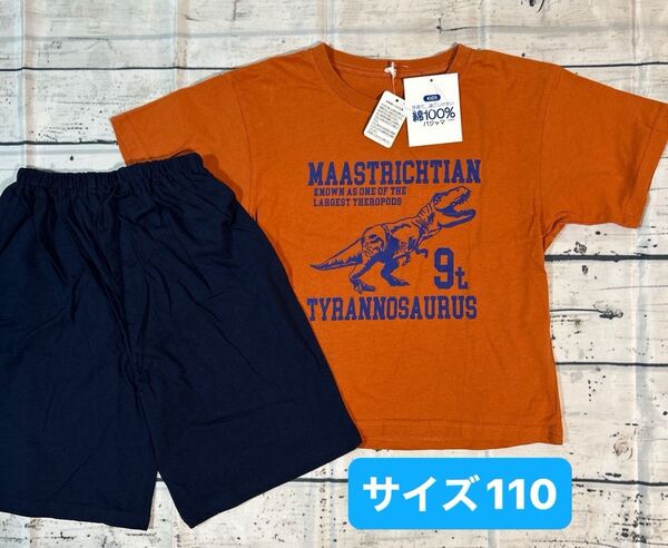 コットン100% 半袖ルームウェア サイズ110 パジャマ半袖 Tシャツ 半ズボン 短パン 男の子 キッズ 恐竜