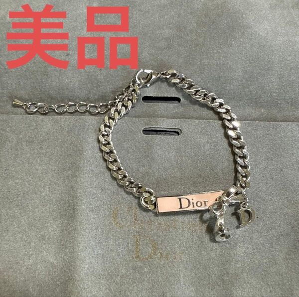 Christian Dior クリスチャンディオール Diorロゴプレート喜平チェーンブレスレット シルバーカラー 美品