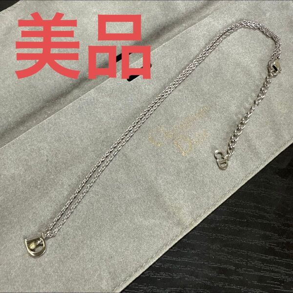 Christian Dior クリスチャンディオール フェイクパール付きDロゴチャームネックレス シルバーカラー ビンテージ 美品