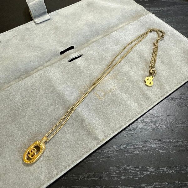 ChristianDior クリスチャンディオール CDロゴオーバルチャームネックレス ゴールドカラー ヴィンテージ