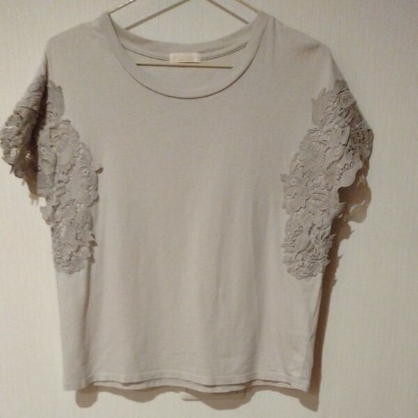 レース袖トップス カットソー Tシャツ