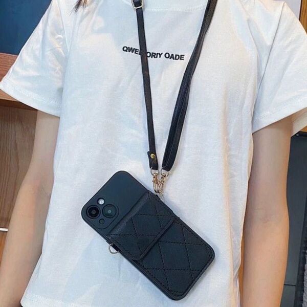 斜めがけスマホショルダーバッグケース。iphone12/14/15 ブラック iPhone