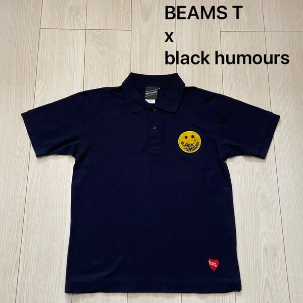 BEAMS T ビームス x black humours ブラックユーモア BIGパッチ コラボ 半袖ポロシャツ