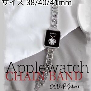 38/40/41mm Applewatch用 チェーンベルト バンド シルバー