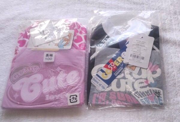 新品未開封 ゲットアップ ラッシュガード 水着 女の子 ピンク ブラック 2枚セット 100cm
