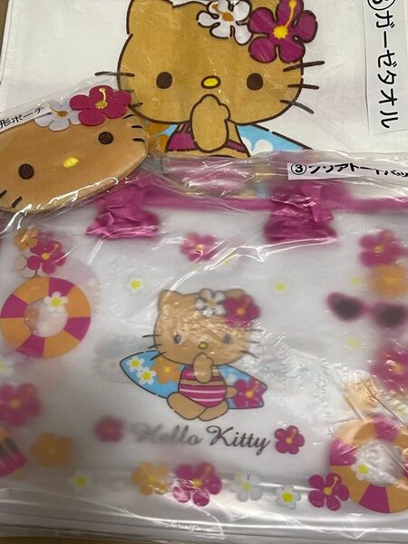 サンリオくじ 日焼けキティ 当たりくじ クリアトートバック ポーチ タオル