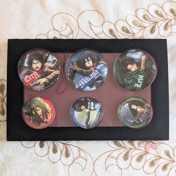 新品 進撃の巨人 缶バッジ 6種 TREASURE BOX トレジャーボックス 特典 エレン ミカサ リヴァイ