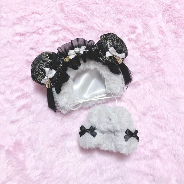 おすわりぬい服 着ぐるみ チャイナ 11~12cm グレー×黒