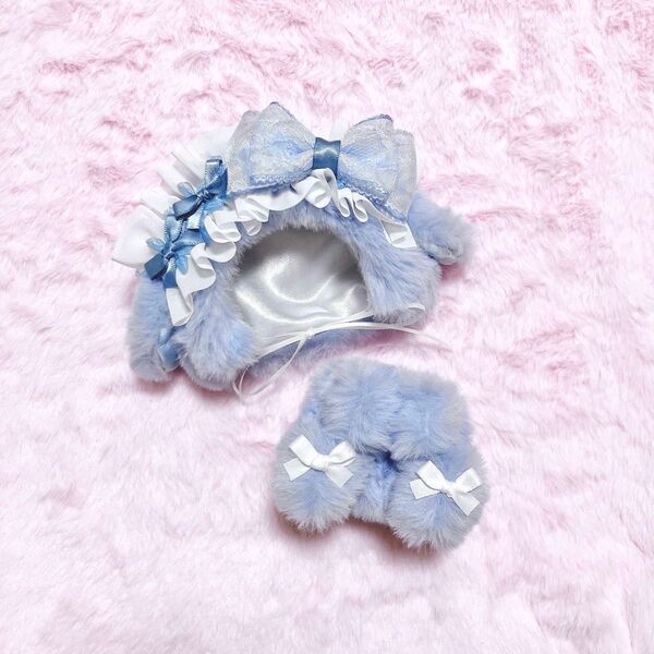 おすわりぬい服 着ぐるみ たれみみうさぎ 11~12cm 水色×白