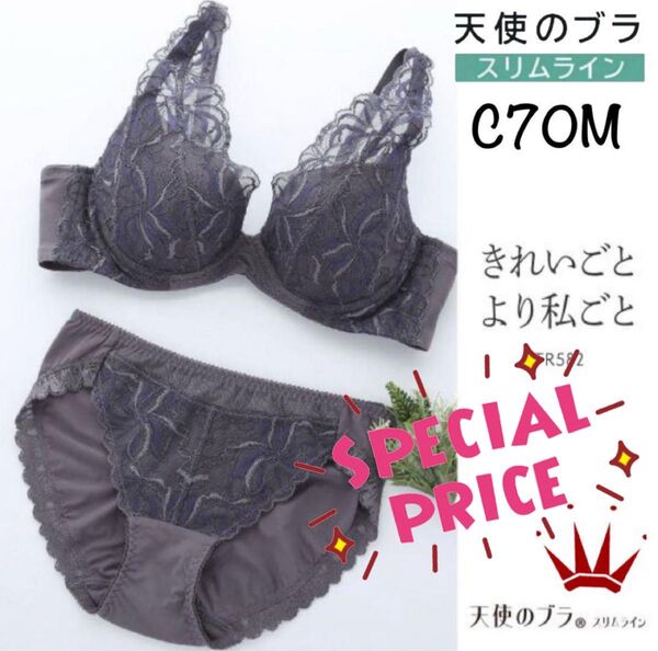 【要事前在庫確認】C70M トリンプ 天使のブラ スリムライン 582 ブラ&ショーツ チャコールグレー