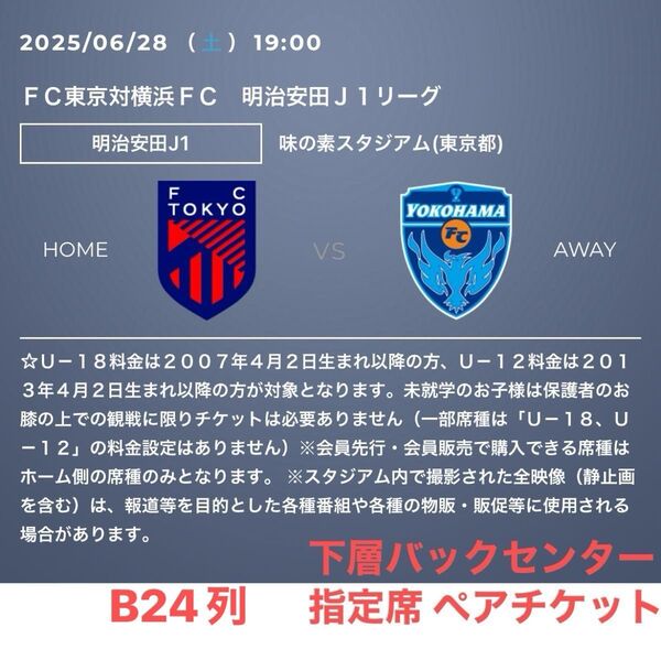 FC東京対横浜FC 味の素スタジアム ペアチケット