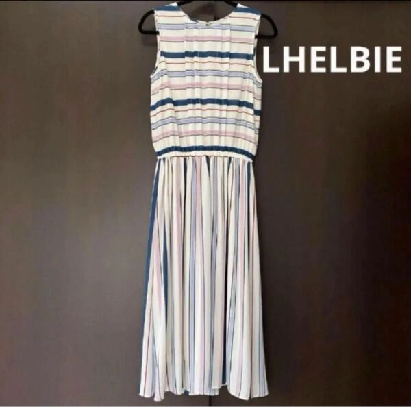 LHELBIE レルビエ ストライプ ボーダー ノースリーブ ロング ワンピース