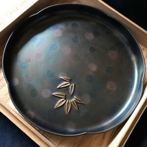 玉川堂 鎚起銅器 菓子器 笹文 良品 共箱付き 伝統工芸品 手作り 新潟県燕市 レトロ 約300g