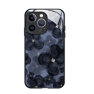 【NEW】 iPhone16 スマホケース 花 高級感 青 強化ガラス