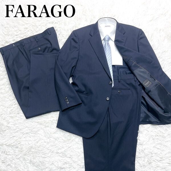 【大きいサイズ】FARAGO ファラゴ メンズ セットアップ スーツ パンツ2本 アジャスター付 ネイビー ストライプ E4/E6