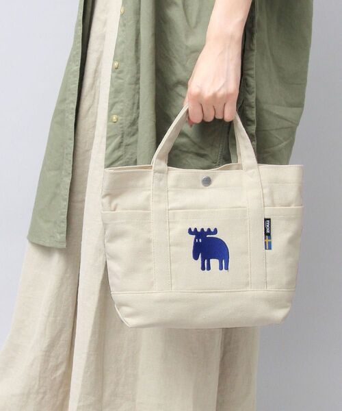 【新品未使用】モズ moz キャンバス ミニトートバッグ ホワイト×ブルー お散歩バッグ お弁当バッグにも 小さめトート 白