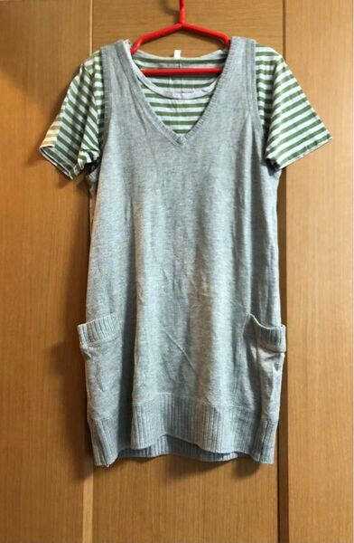 M☆グリーンなボーダーTシャツ♪難ありクーポンポイント消化
