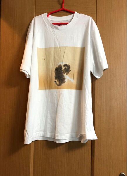 メンズXL☆ユニクロ☆UT☆猫プリントTシャツ♪美品浮世絵和柄 半袖 ホワイト