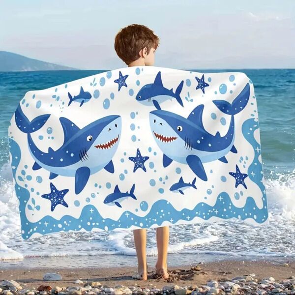【限定値下げ】新品未使用 ビーチタオル サメ キッズ 子供 プール 海水浴