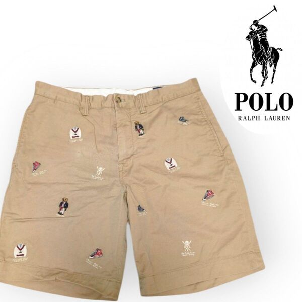【希少】POLO RALPH LAUREN ポロラルフローレン ポロベア 刺繍 チノショーツ ショートパンツ ハーフパンツ