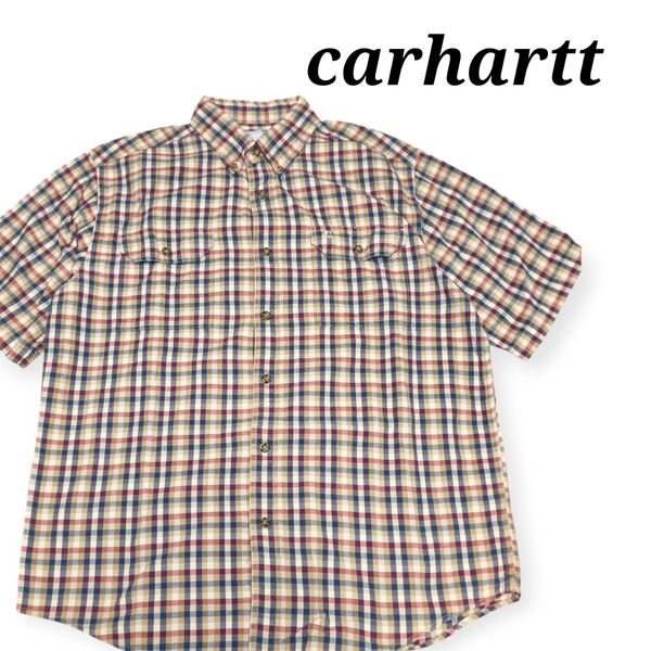 【希少】Carhartt カーハート マドラスチェック ワークシャツ L 春夏 半袖シャツ ボタンダウン