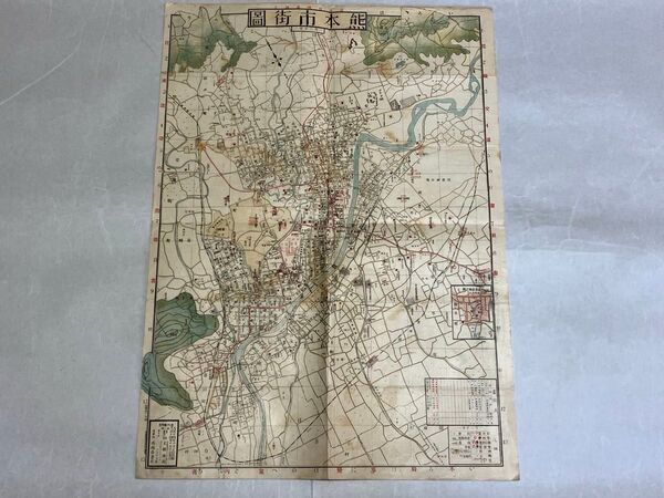 古地図 大正十四年 熊本市街圖 55cm x 40cm 1/12,000 印刷物 古書 古本 資料