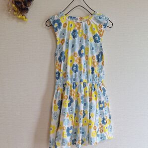 イエロー&ブルー 花柄 ワンピース 130cm BOBSON キムラタン