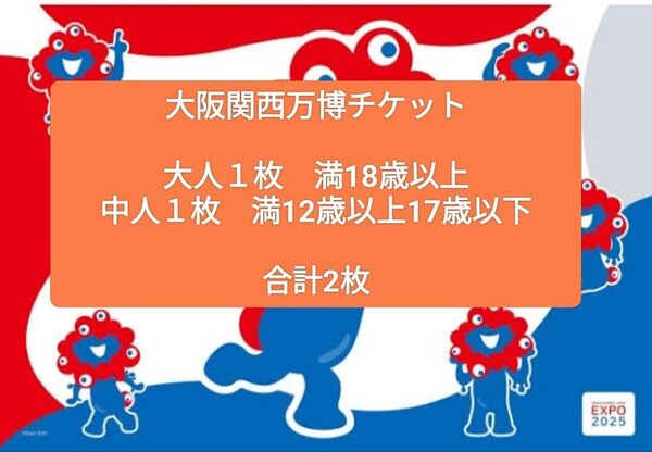 大阪関西万博チケット 大人1枚 中人1枚 合計2枚