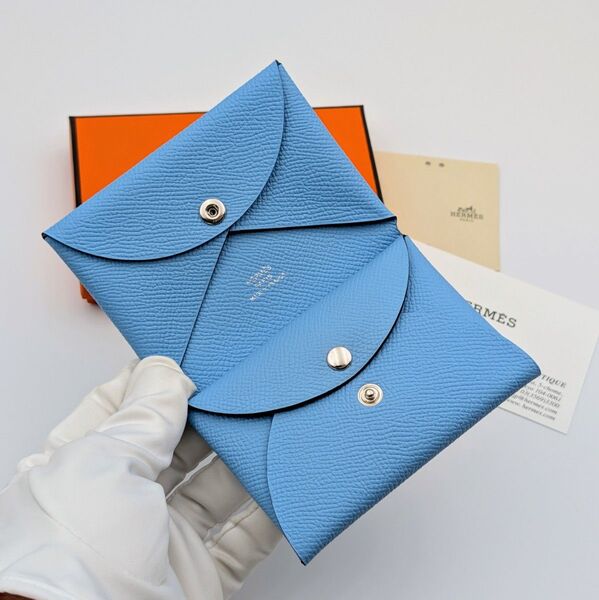 美品 エルメス カルヴィ デュオ エプソン セレスト 水色 シルバー金具 B刻印