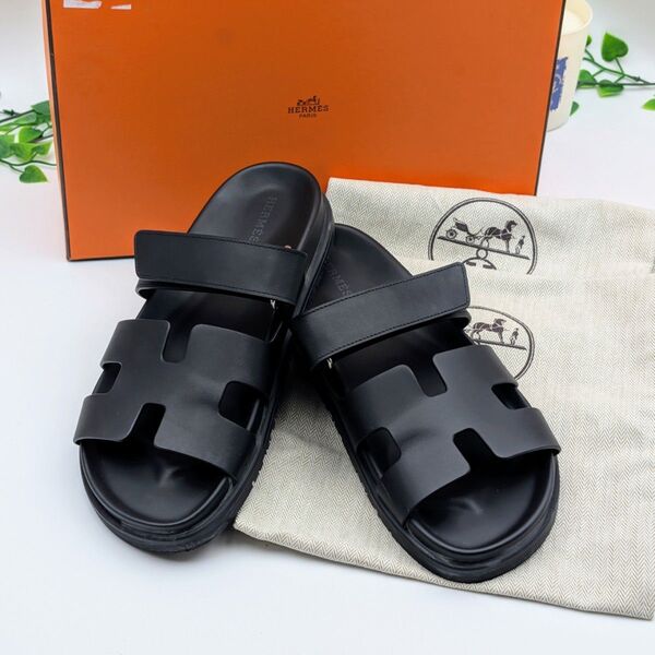 美品 エルメス シプレ サンダル ブラック 38.5 レザー 箱 袋