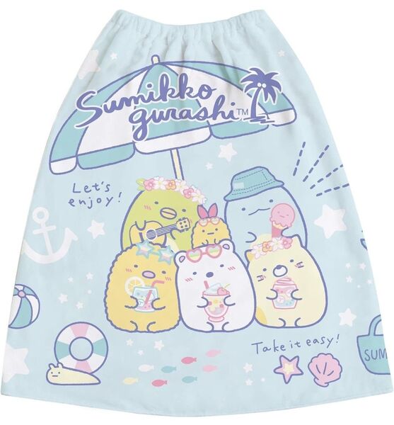 【大特価】サンエックス すみっコぐらし ラップタオル お着替えタオルM ブルー CM41801 巻きタオル プール 水泳 海水浴