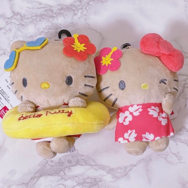 ハローキティ ぬいぐるみキーホルダー マスコット ショッピングバッグ 日焼け サンリオ アベイル